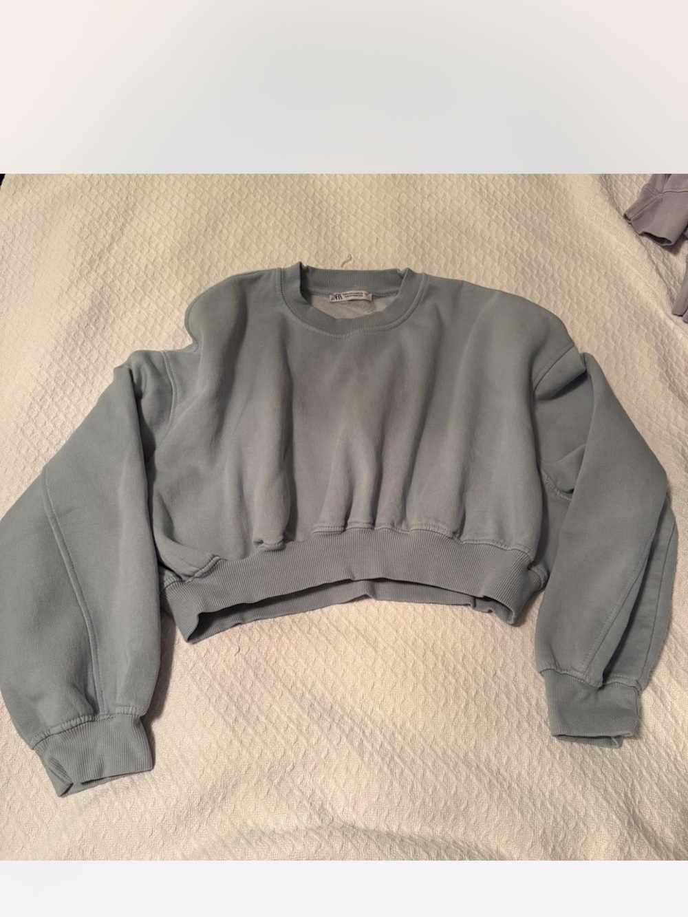 Zara Cropped Crewneck Sweatshirt in Dusty Blue